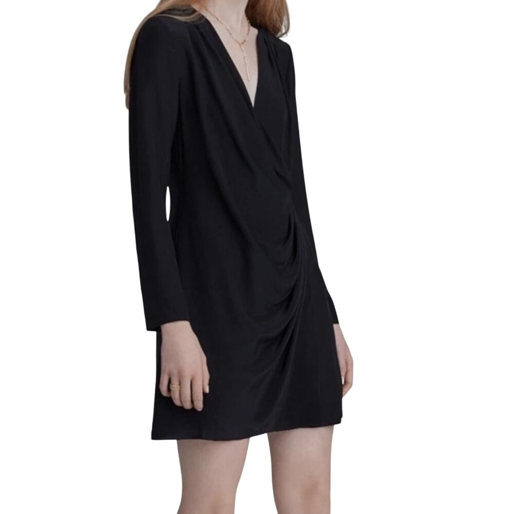 Club Monaco Silk‎ Side Drape Dress - Black, Sz 2 - Picture 2 of 6